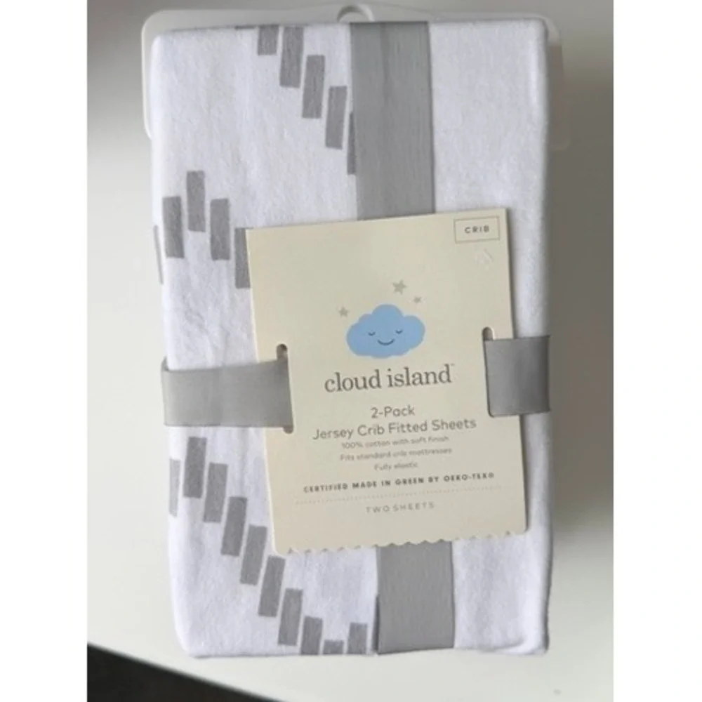 Cloud Island Crib Fitted‎ Sheets 2pk Grey White Jersey Standard Baby NEW